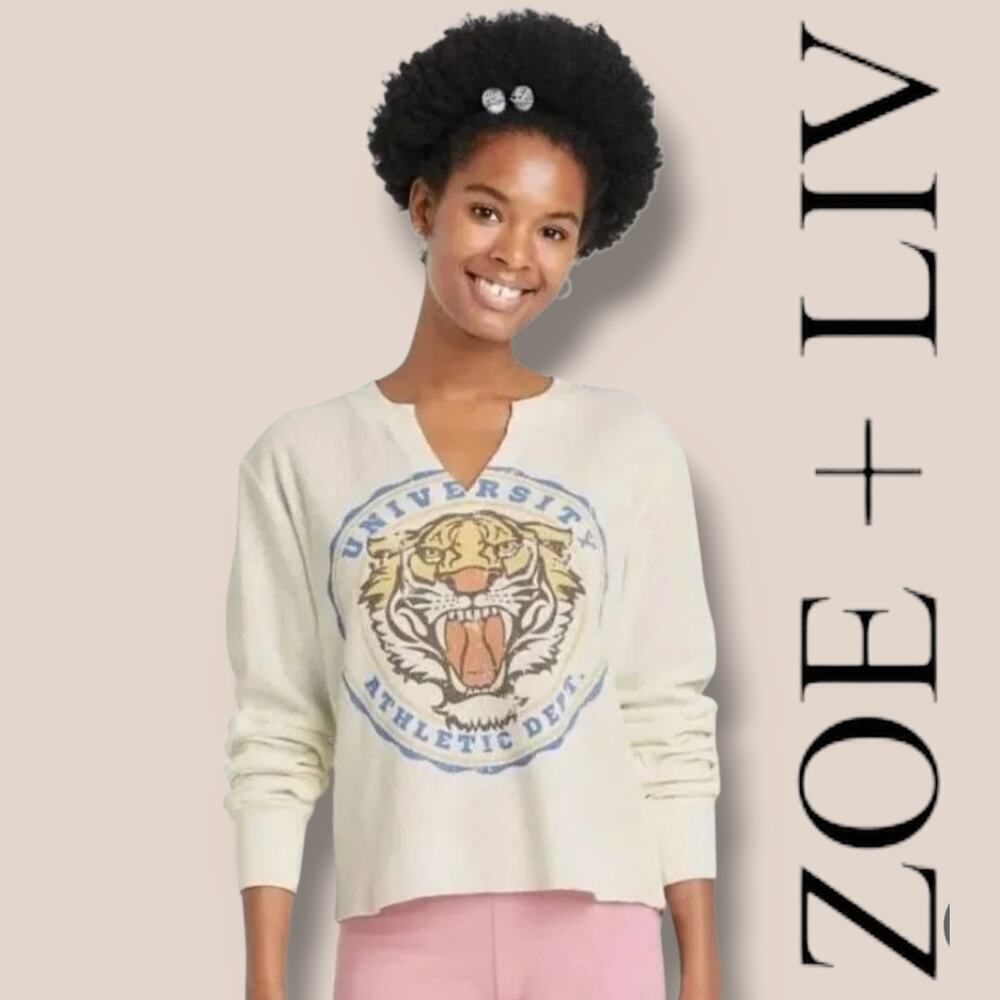 Zoe + Liv women's Long Sleeve Waffle UNIVERSITY ATHLETIC DEPARTMENT shirt - xs - Picture 6 of 7